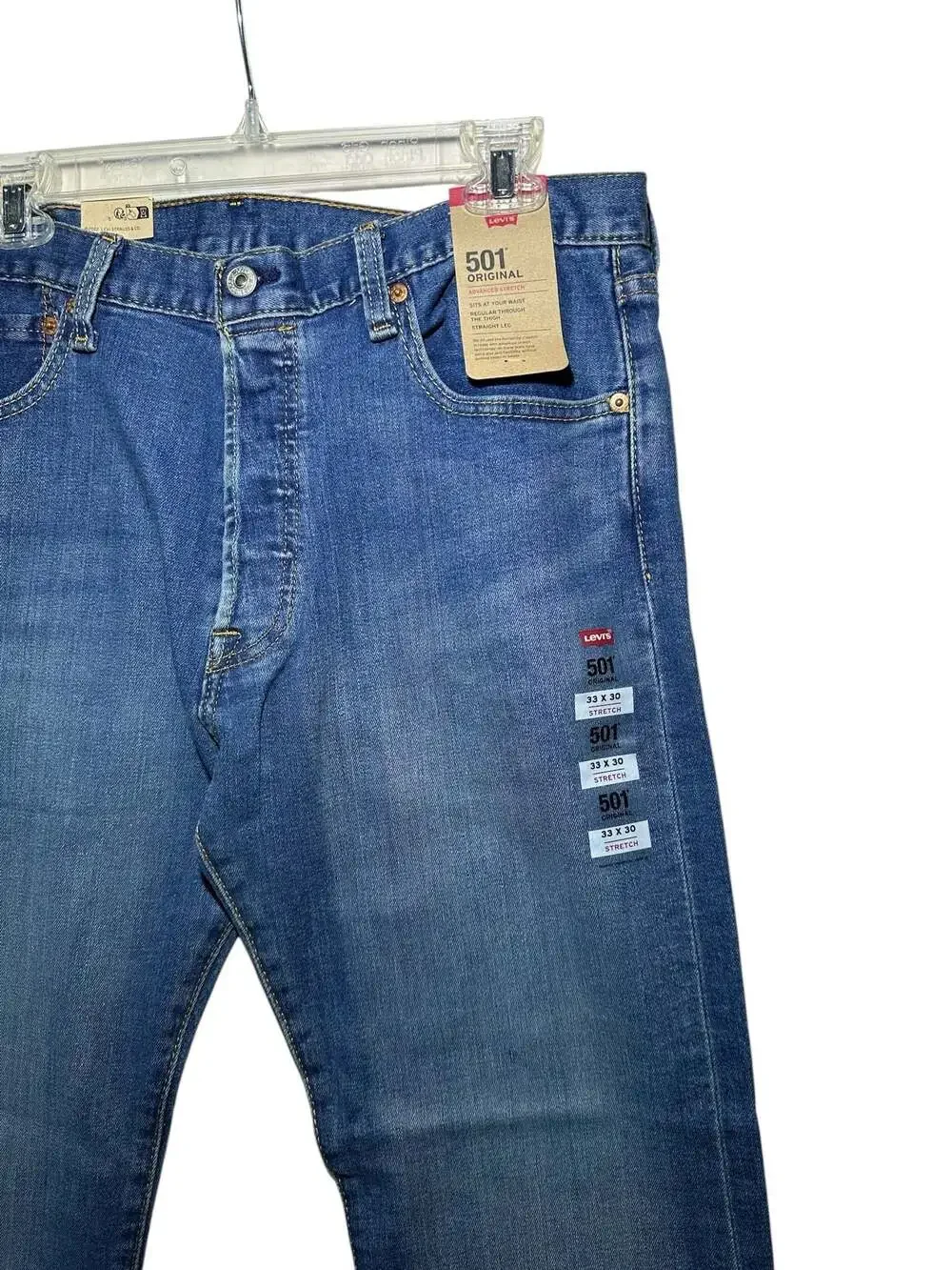 Levi's 501 Original Advanced Stretch Jeans Men's Size 33x30 Blue Denim NWT